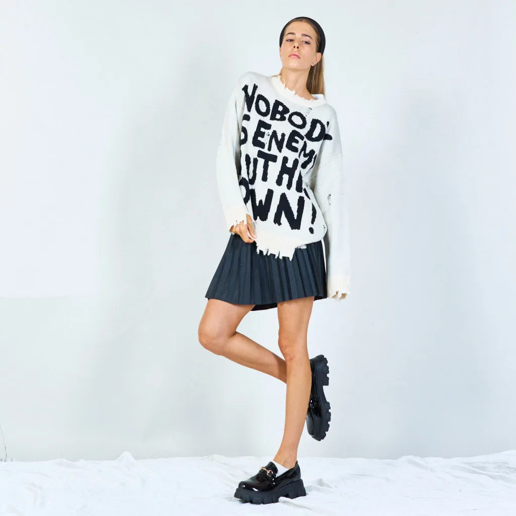 Distressed graphic slogan sweater wholesale