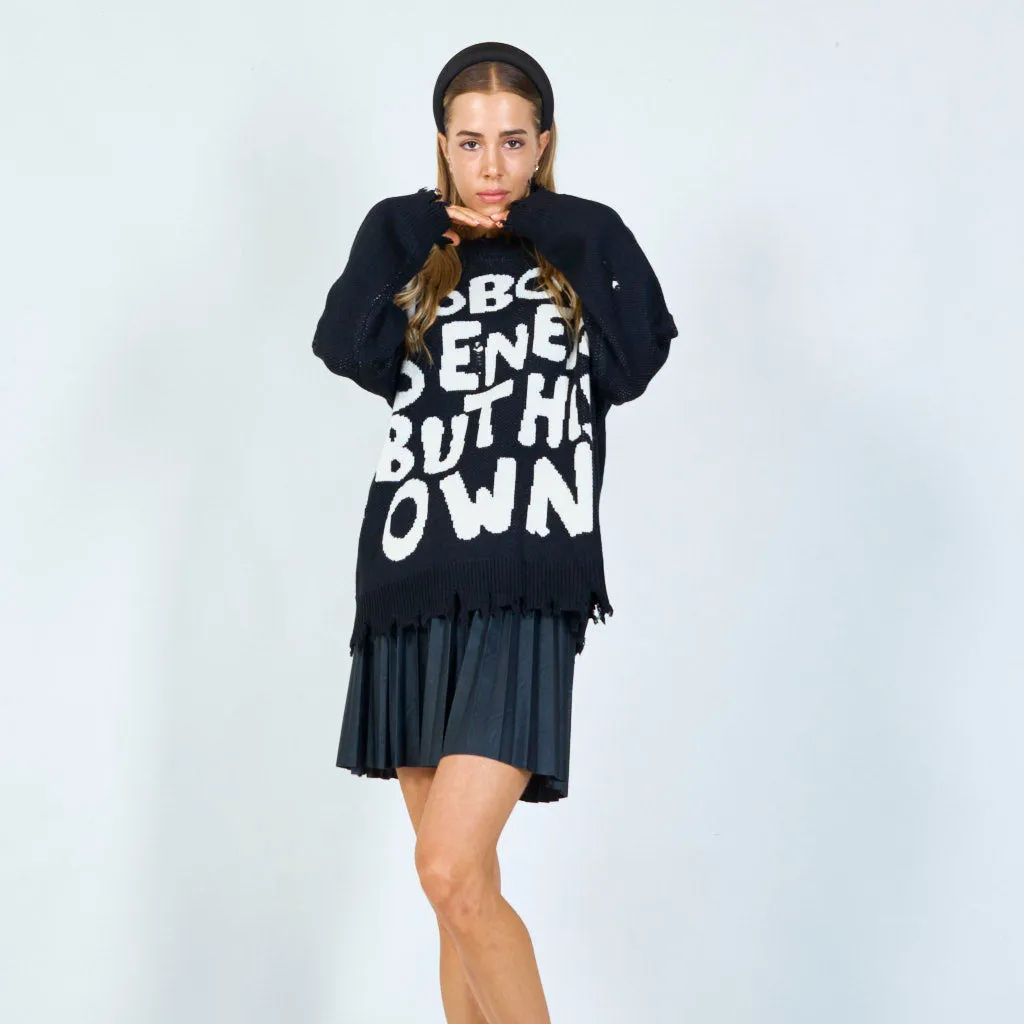 Distressed graphic slogan sweater wholesale