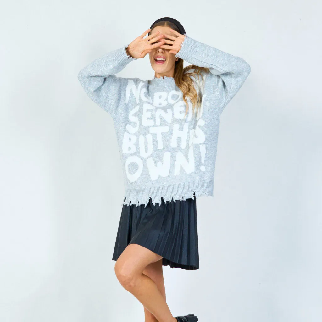 Distressed graphic slogan sweater wholesale