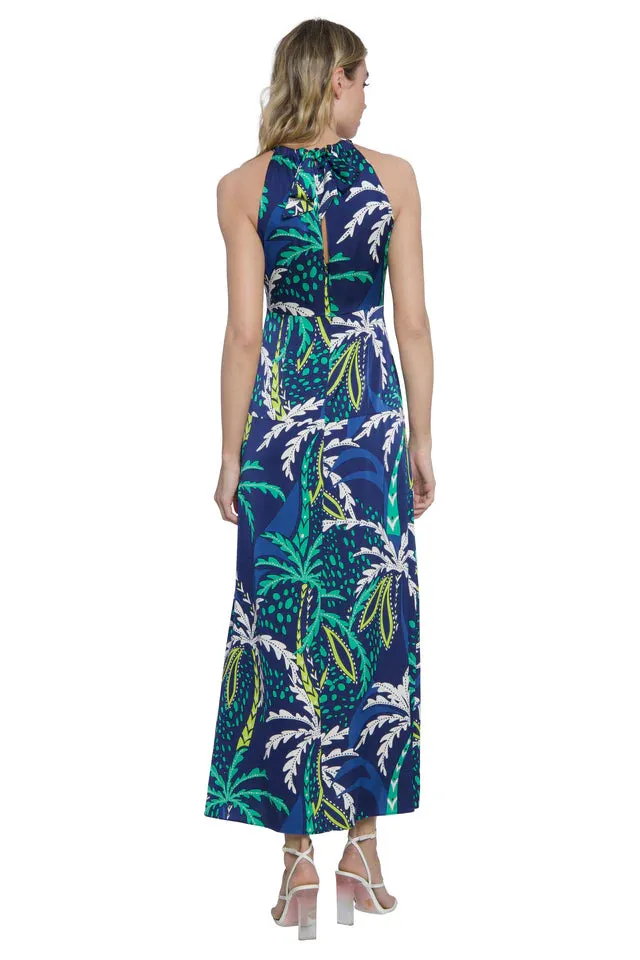 Donna Morgan Printed Long Halter Dress | Navy Print