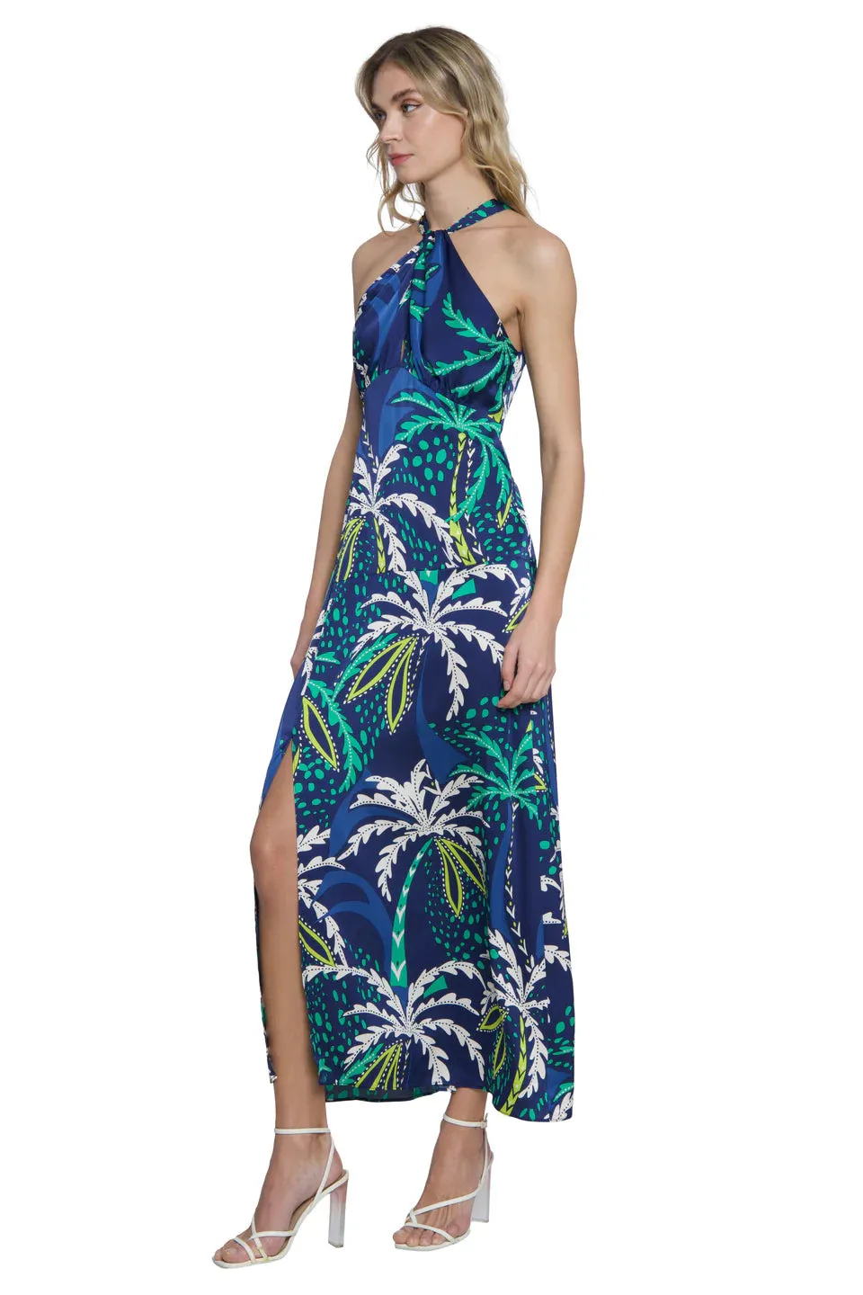 Donna Morgan Printed Long Halter Dress | Navy Print