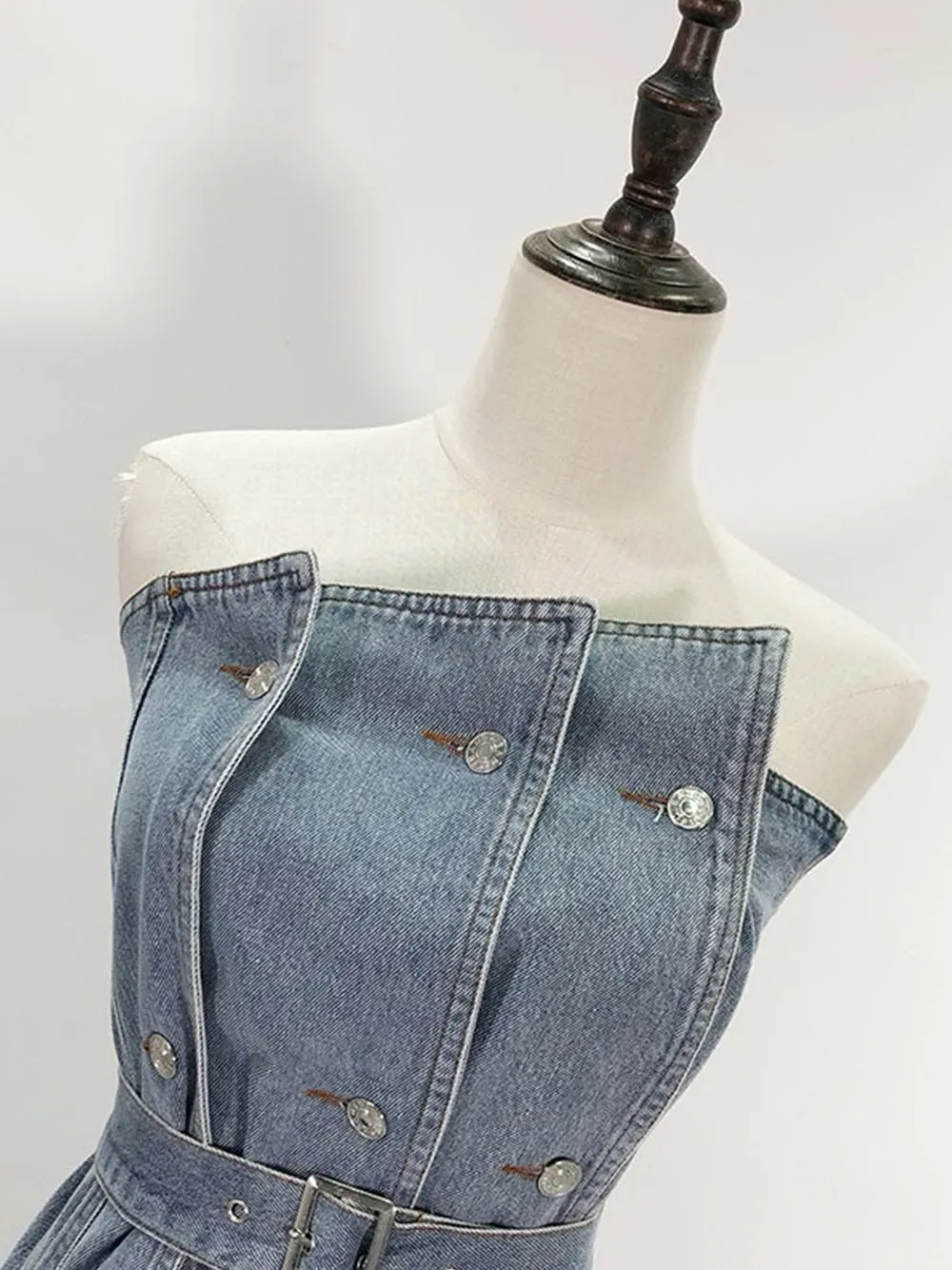 Double Breasted Patched Denim Corset