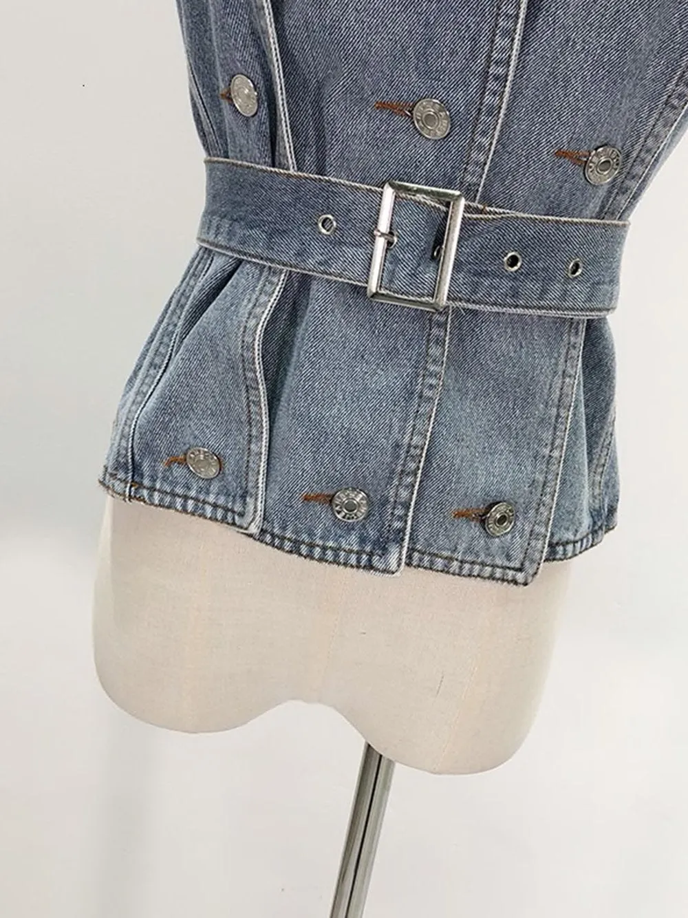 Double Breasted Patched Denim Corset