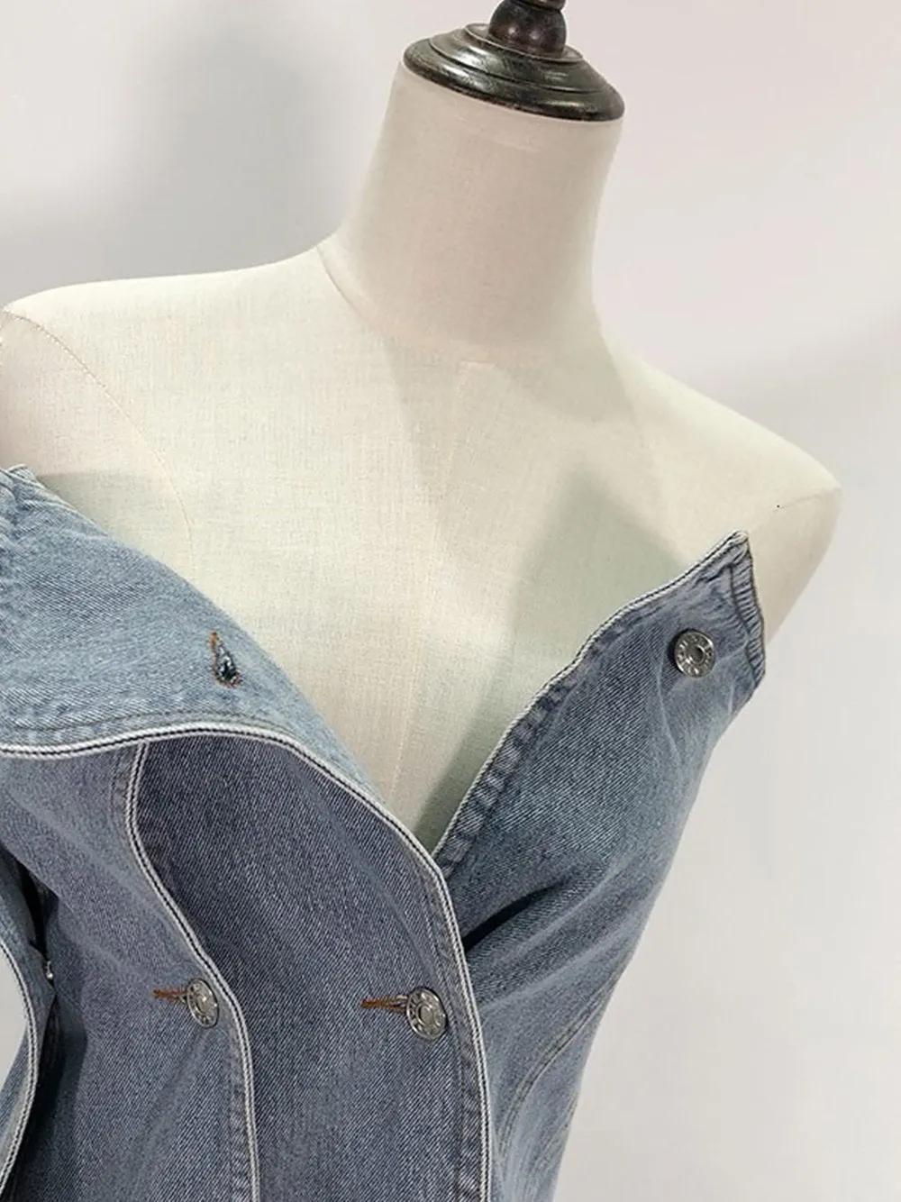 Double Breasted Patched Denim Corset