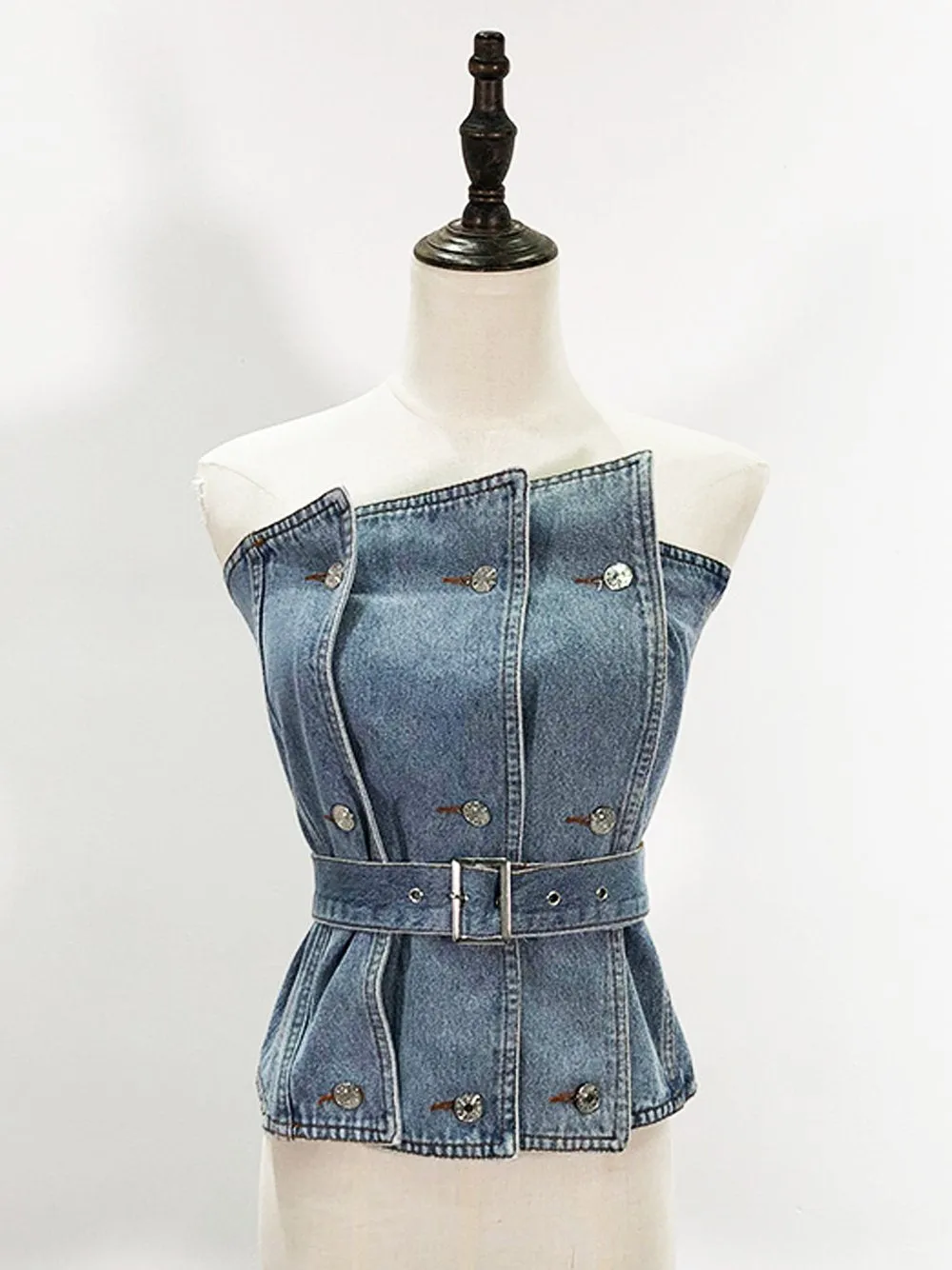 Double Breasted Patched Denim Corset