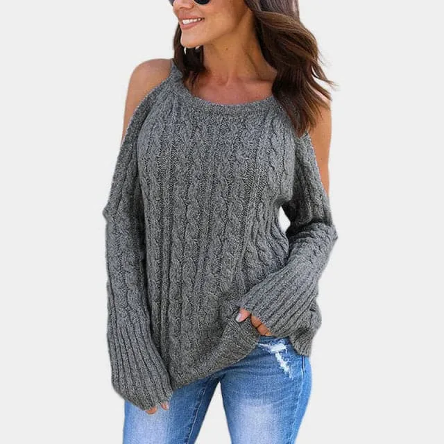 DressBetty - New Knit Sweater Round Neck Long Sleeve Strapless Twist Sweater