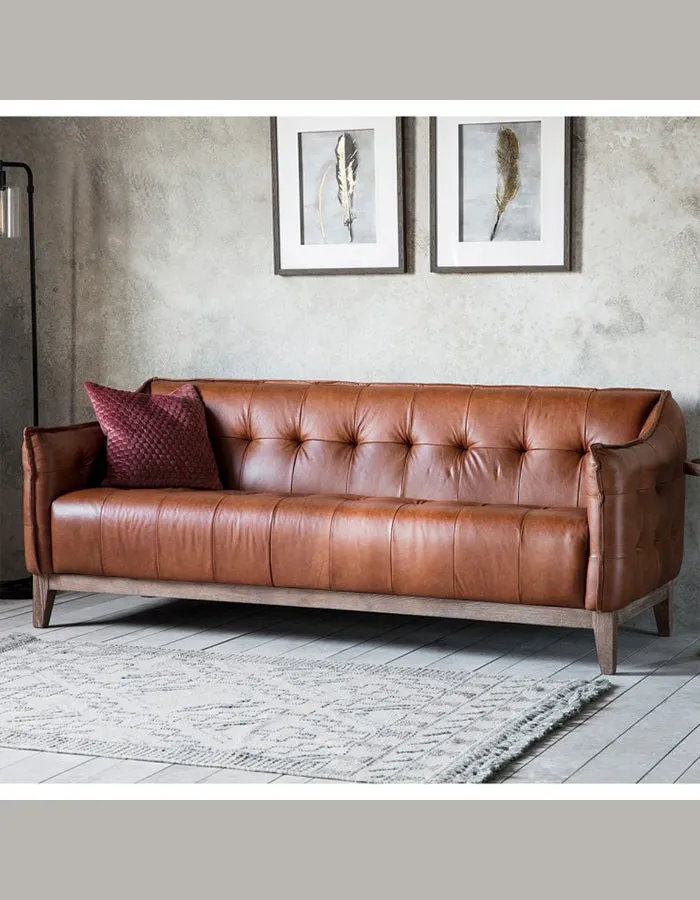 Ecclestone Brown Leather Button Backed Sofa