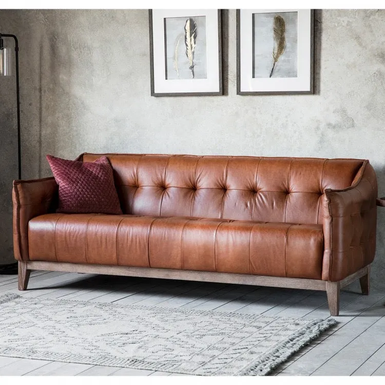 Ecclestone Brown Leather Button Backed Sofa