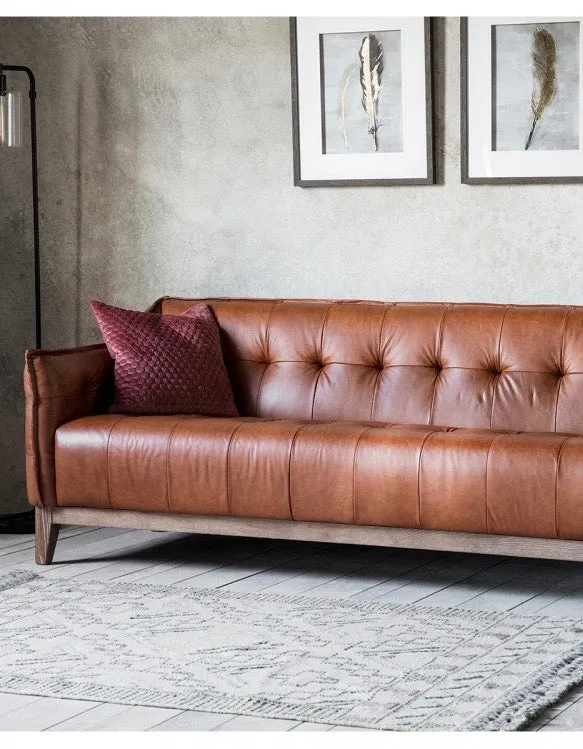 Ecclestone Brown Leather Button Backed Sofa