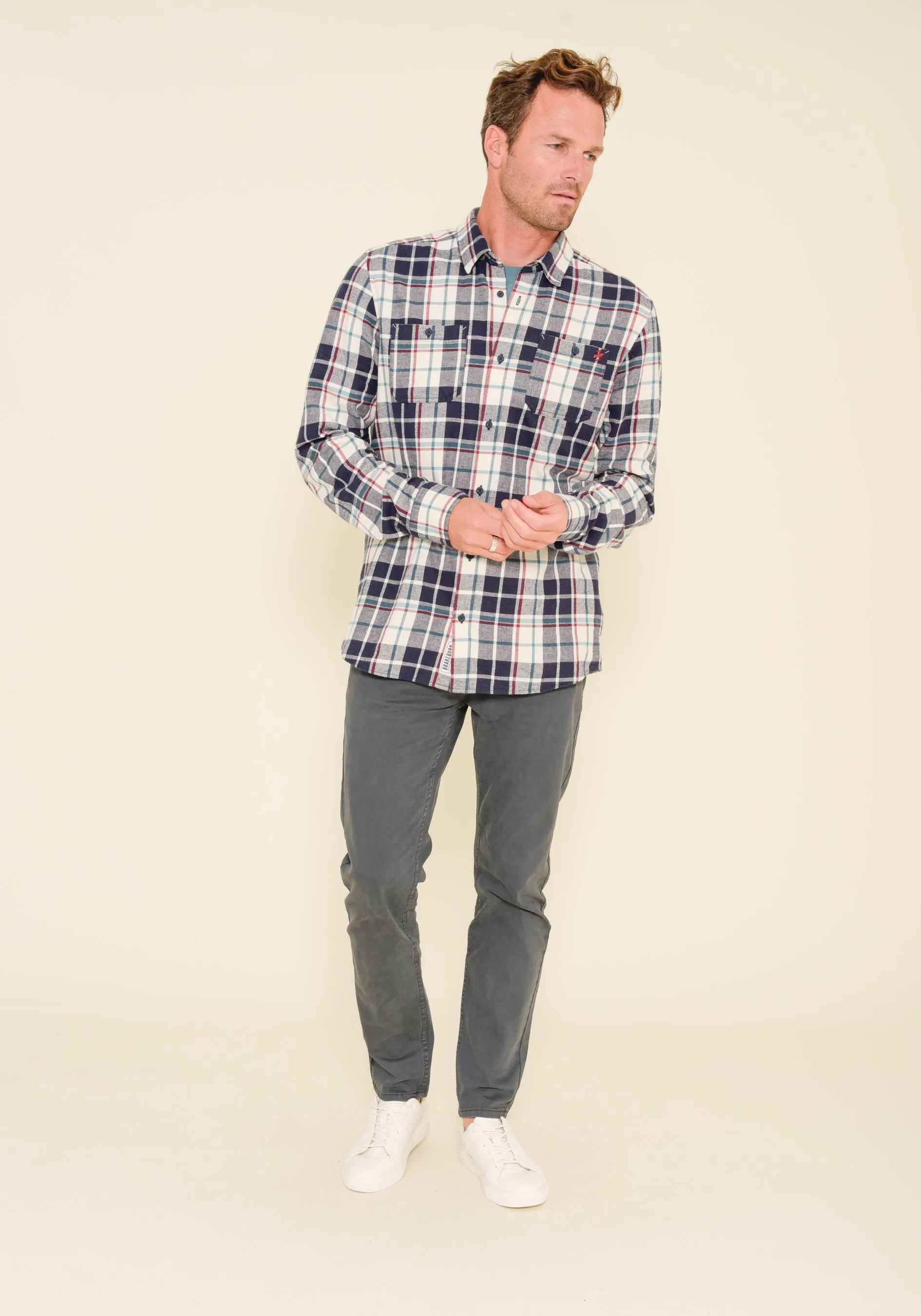 Ecru Navy Check Shirt