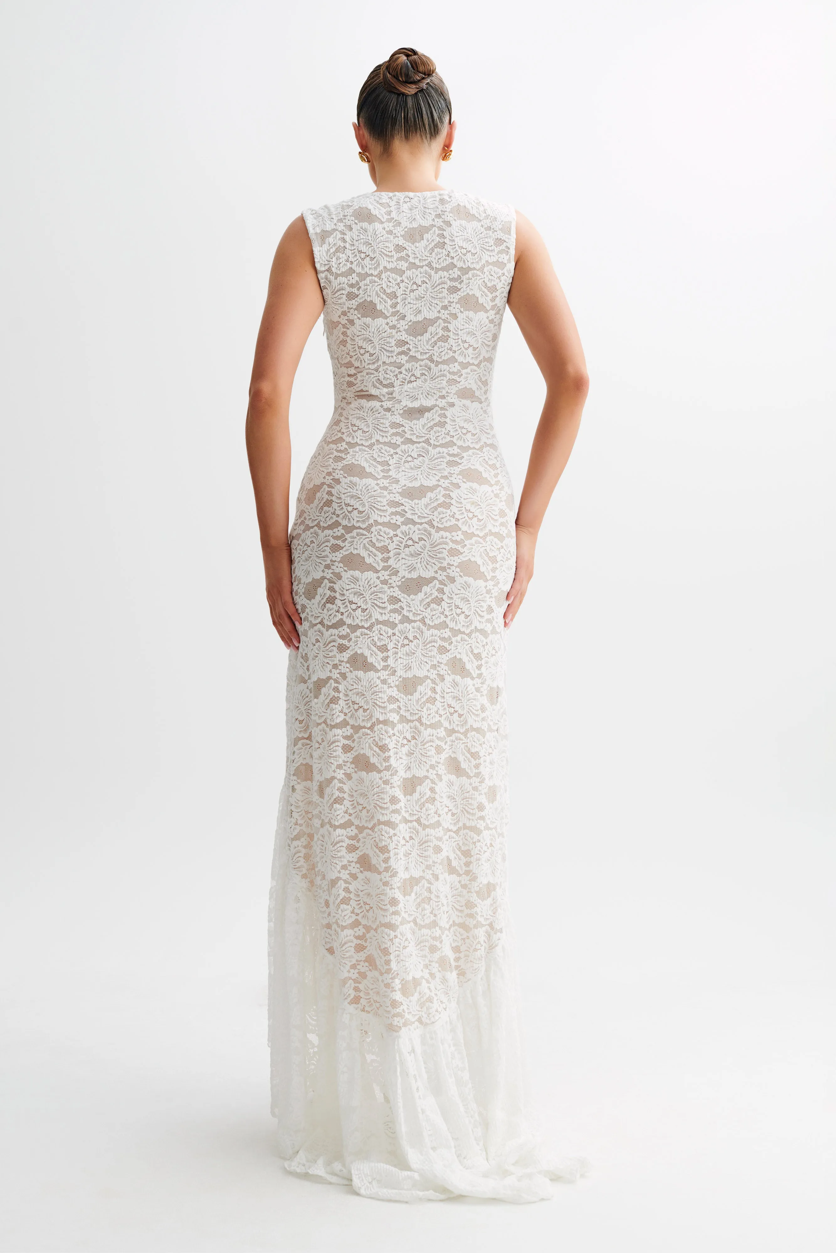 Elda Lace Plisse Maxi Dress - Ivory