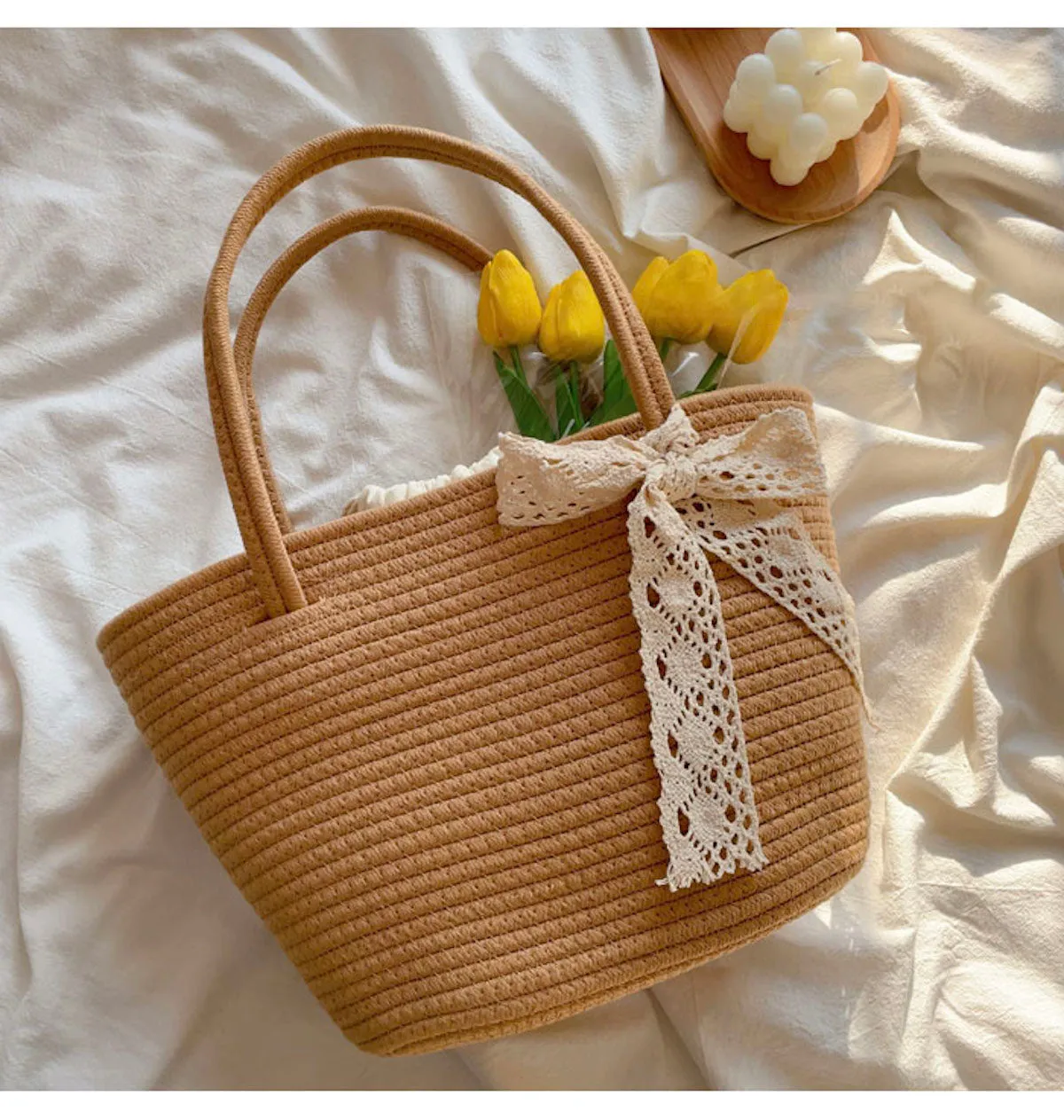 Elena Handbags Woven Cotton Basket Bag