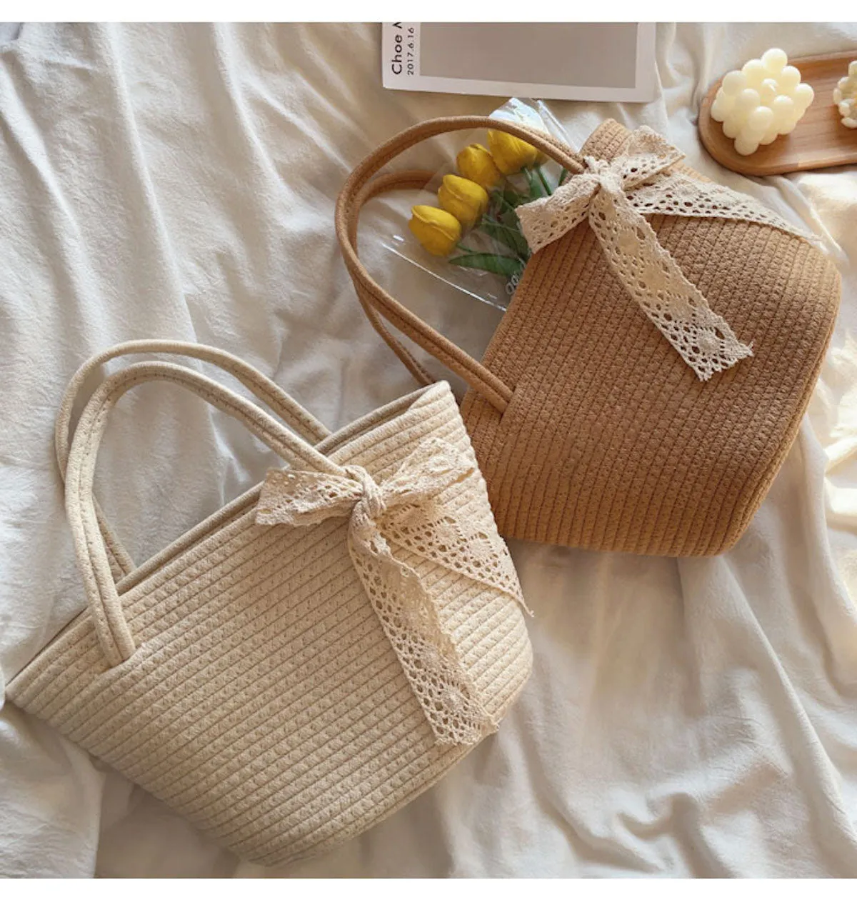 Elena Handbags Woven Cotton Basket Bag