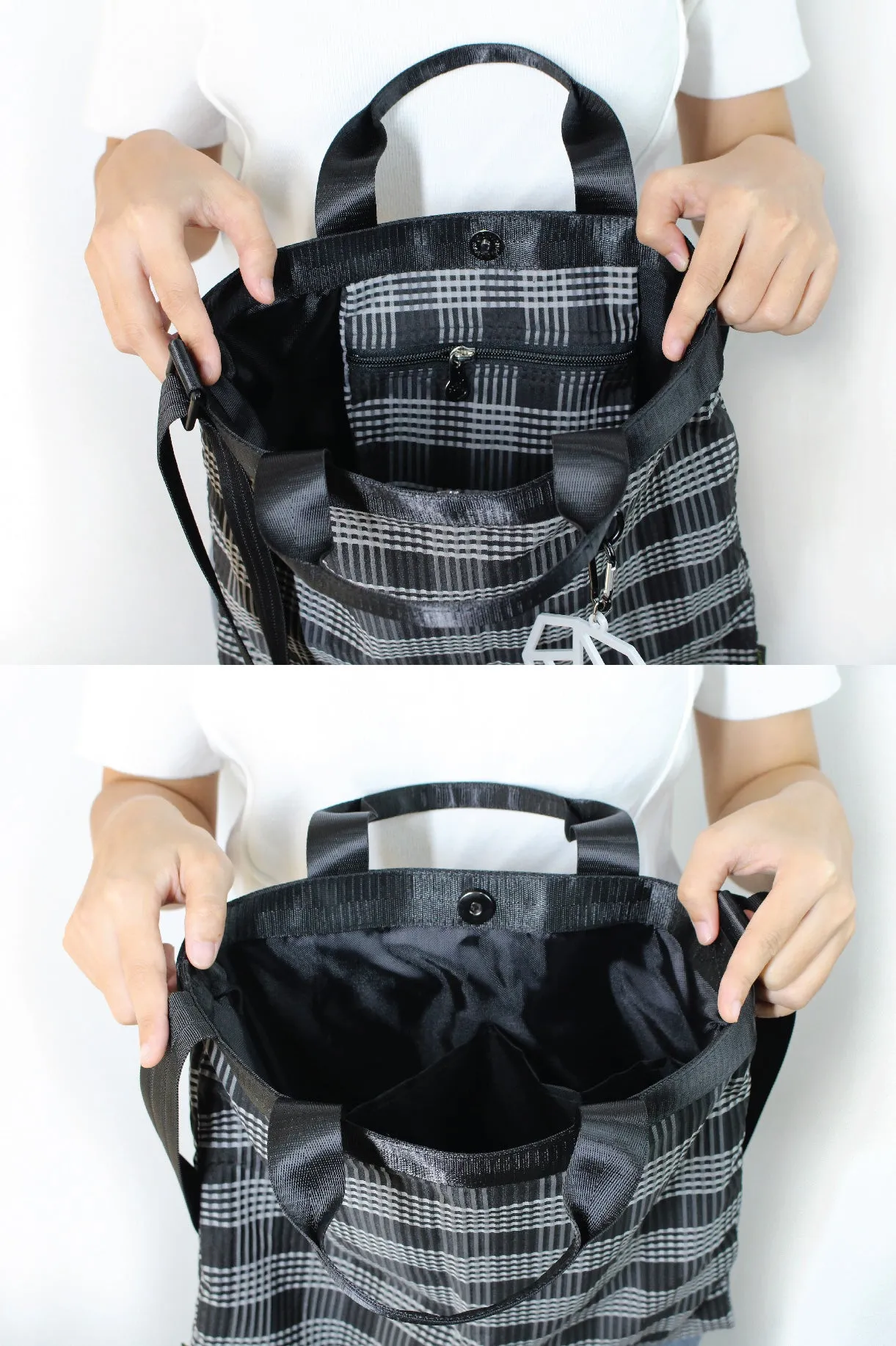 ELEPH ANDY TOTE CHECK PLEAT - M : Black/Grey