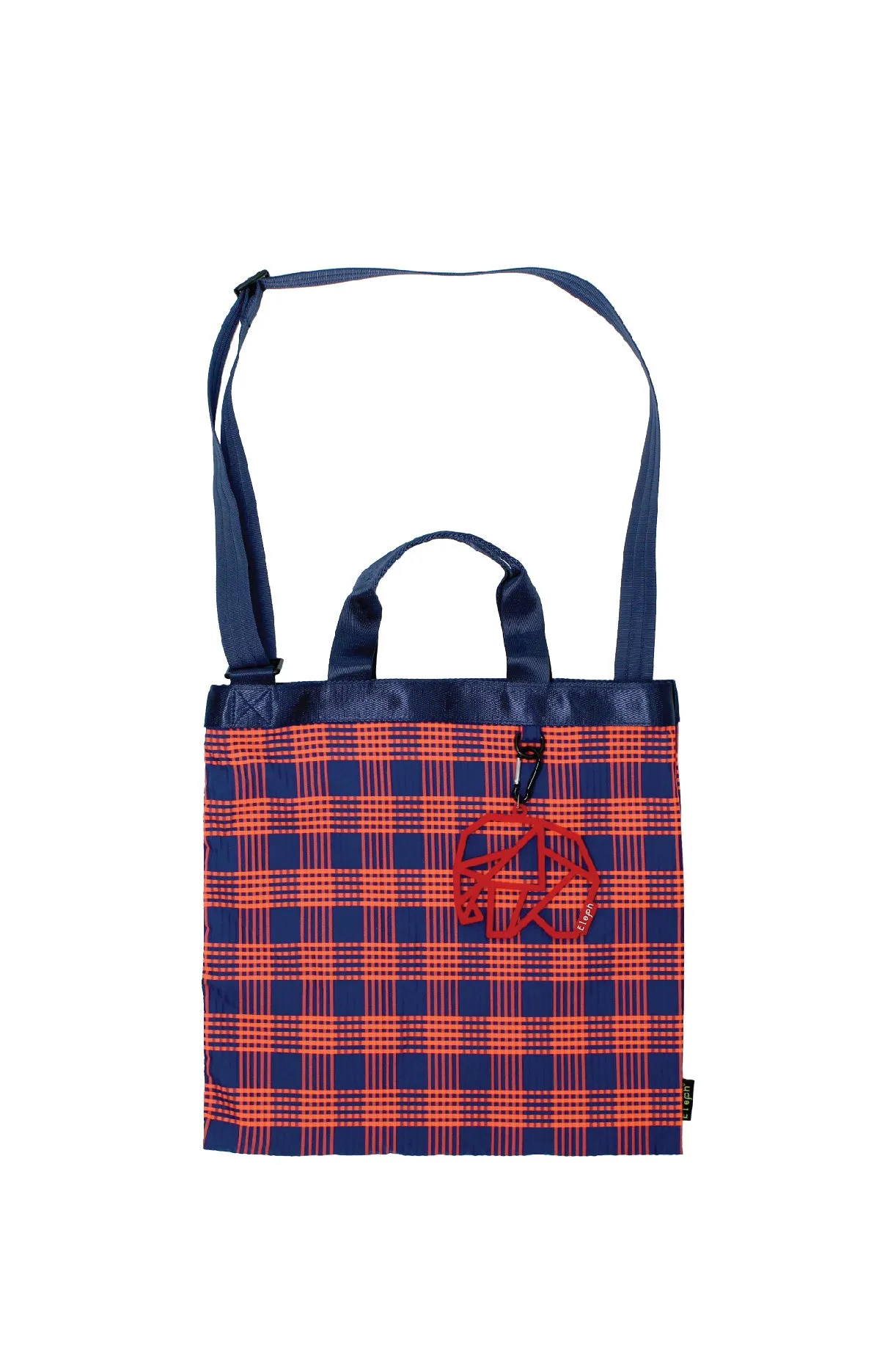 ELEPH ANDY TOTE CHECK PLEAT - M : Navy/Orange