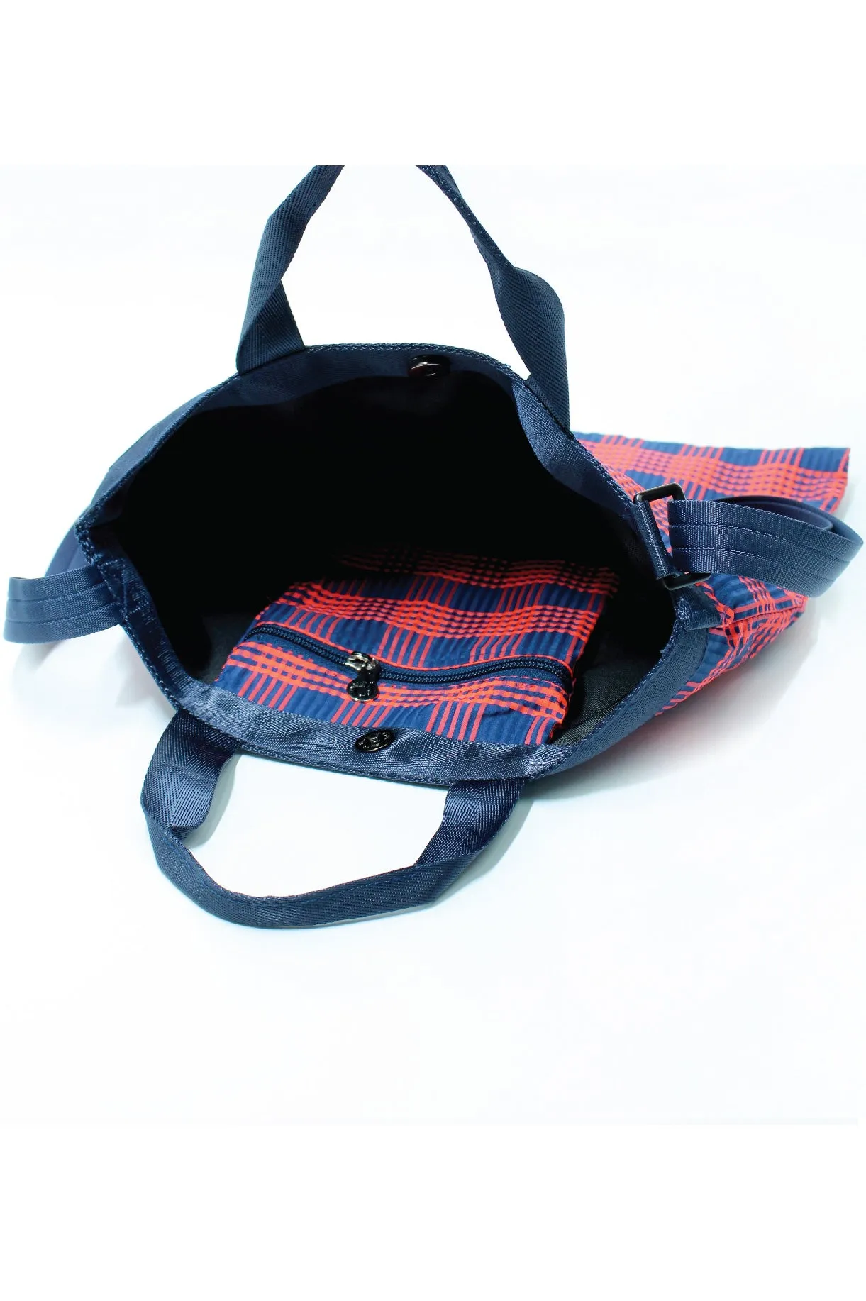 ELEPH ANDY TOTE CHECK PLEAT - M : Navy/Orange