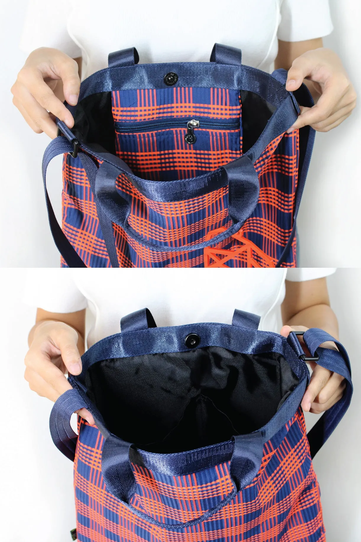 ELEPH ANDY TOTE CHECK PLEAT - M : Navy/Orange