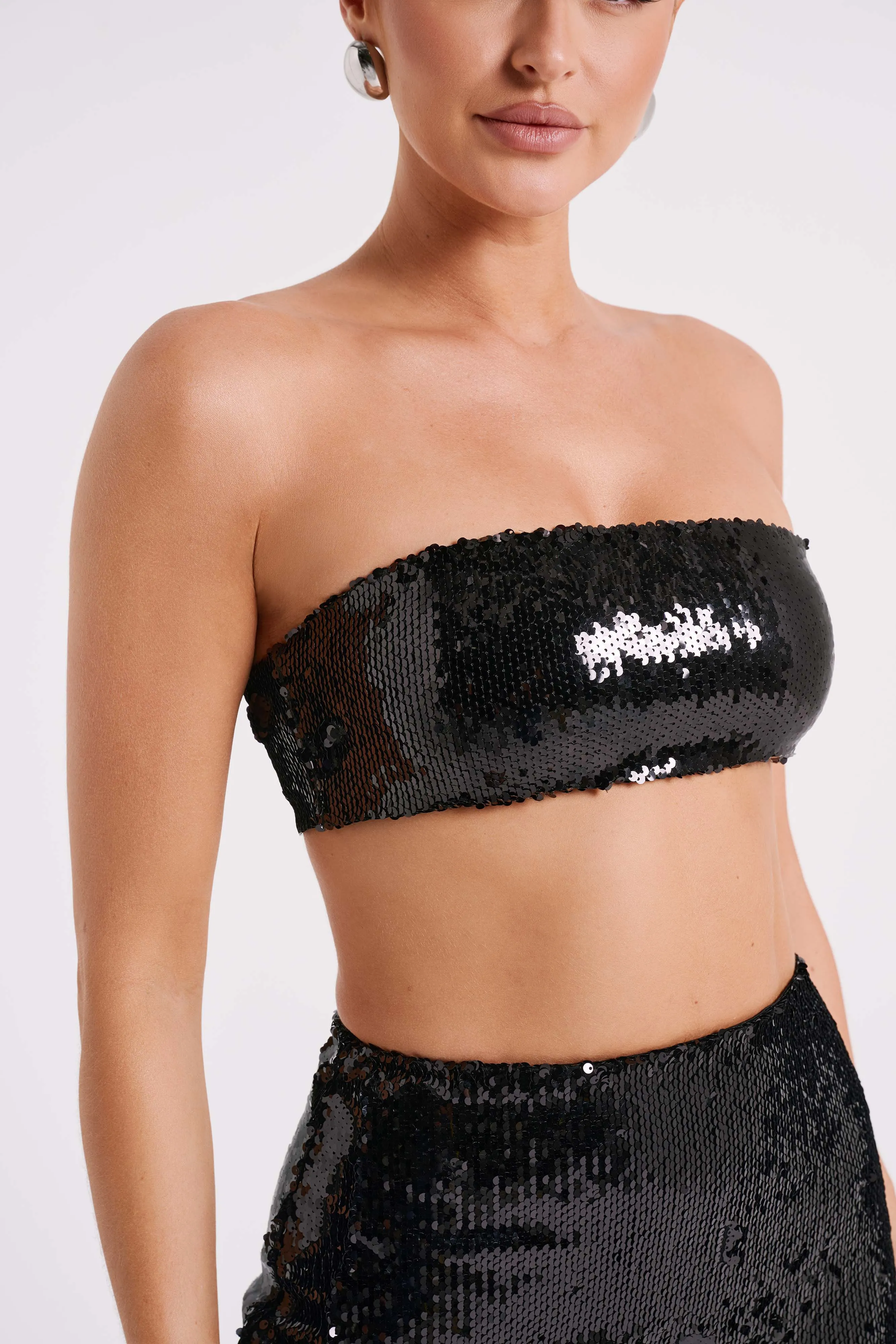 Emerie Strapless Sequin Bandeau - Black