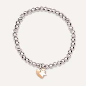 Emily Heart and Star Elasticated Bracelet In Silver & Gold-Tone