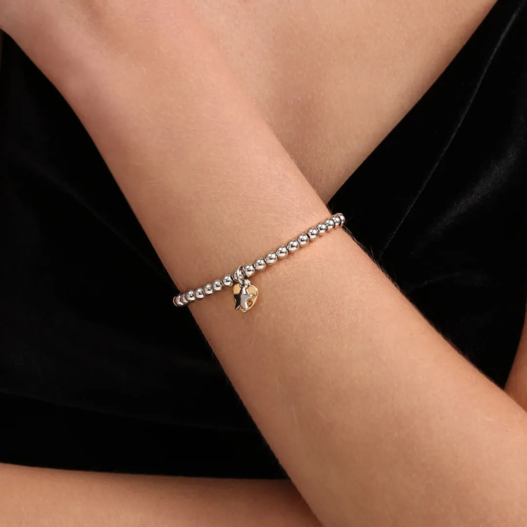 Emily Heart and Star Elasticated Bracelet In Silver & Gold-Tone