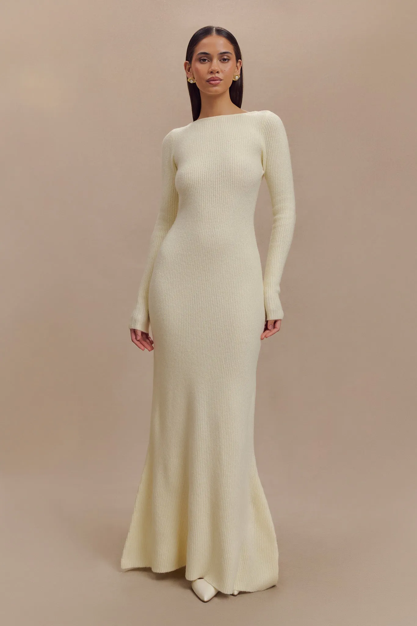 Emily Long Sleeve Knit Maxi Dress - Ivory Marle