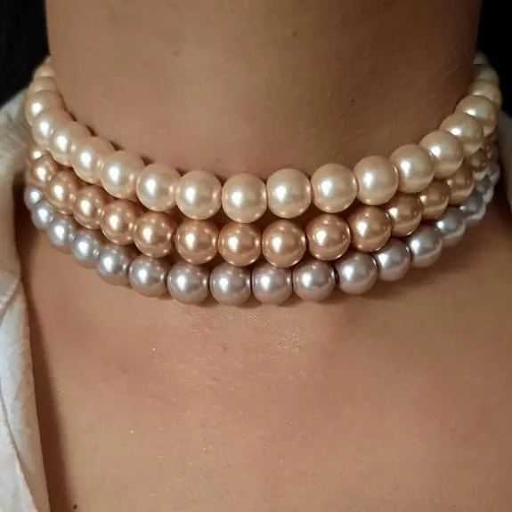 Estele - Charming multi-colour three line Pearl Choker