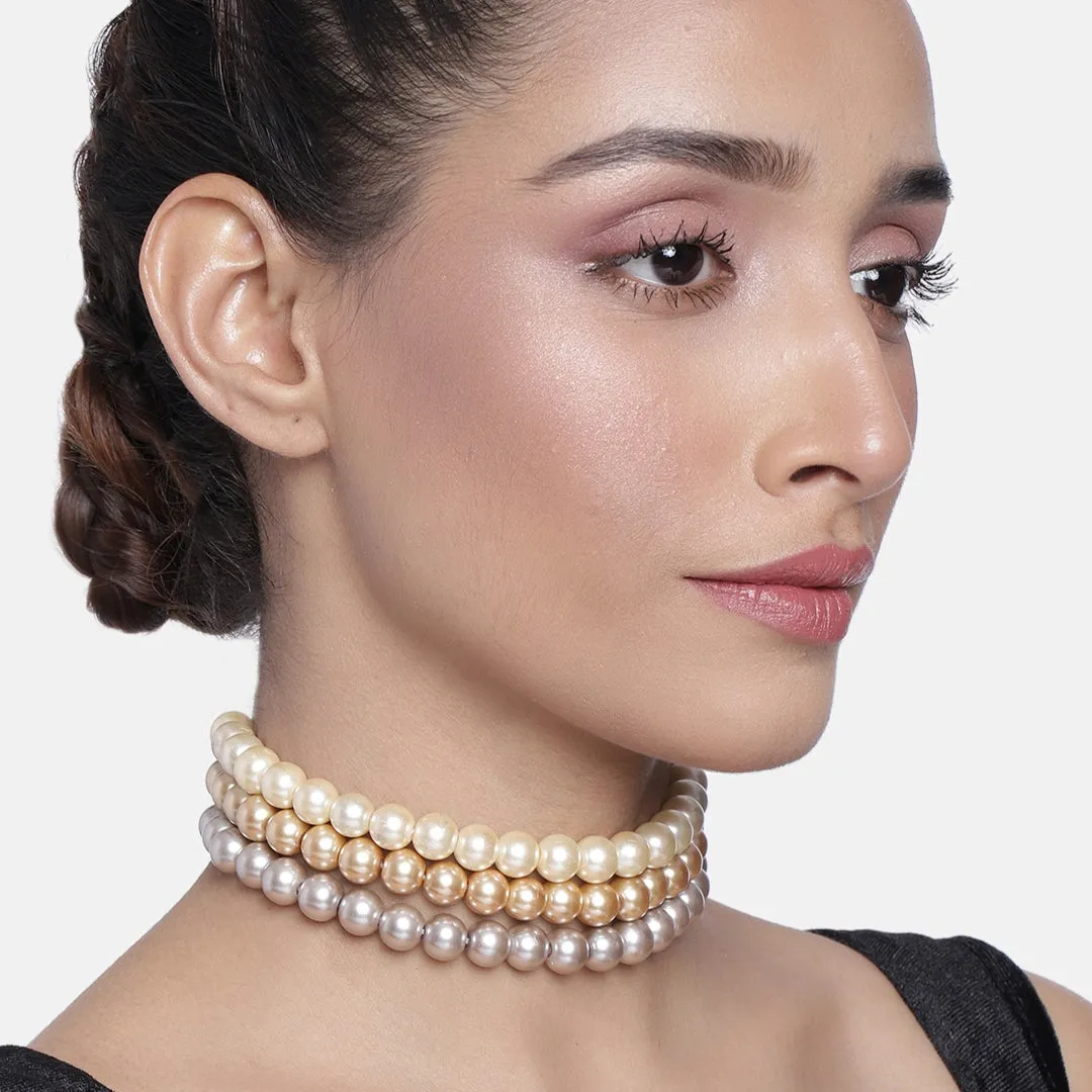 Estele - Charming multi-colour three line Pearl Choker