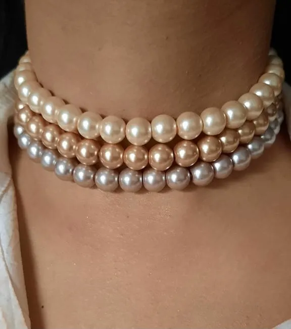 Estele - Charming multi-colour three line Pearl Choker