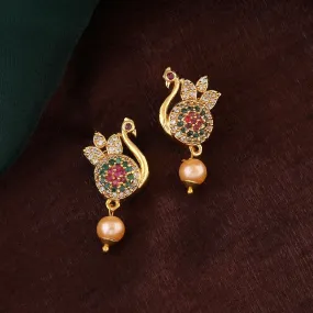 Estele Gold Plated CZ Beautiful Peacock Designer Earrings with Pearl for Women