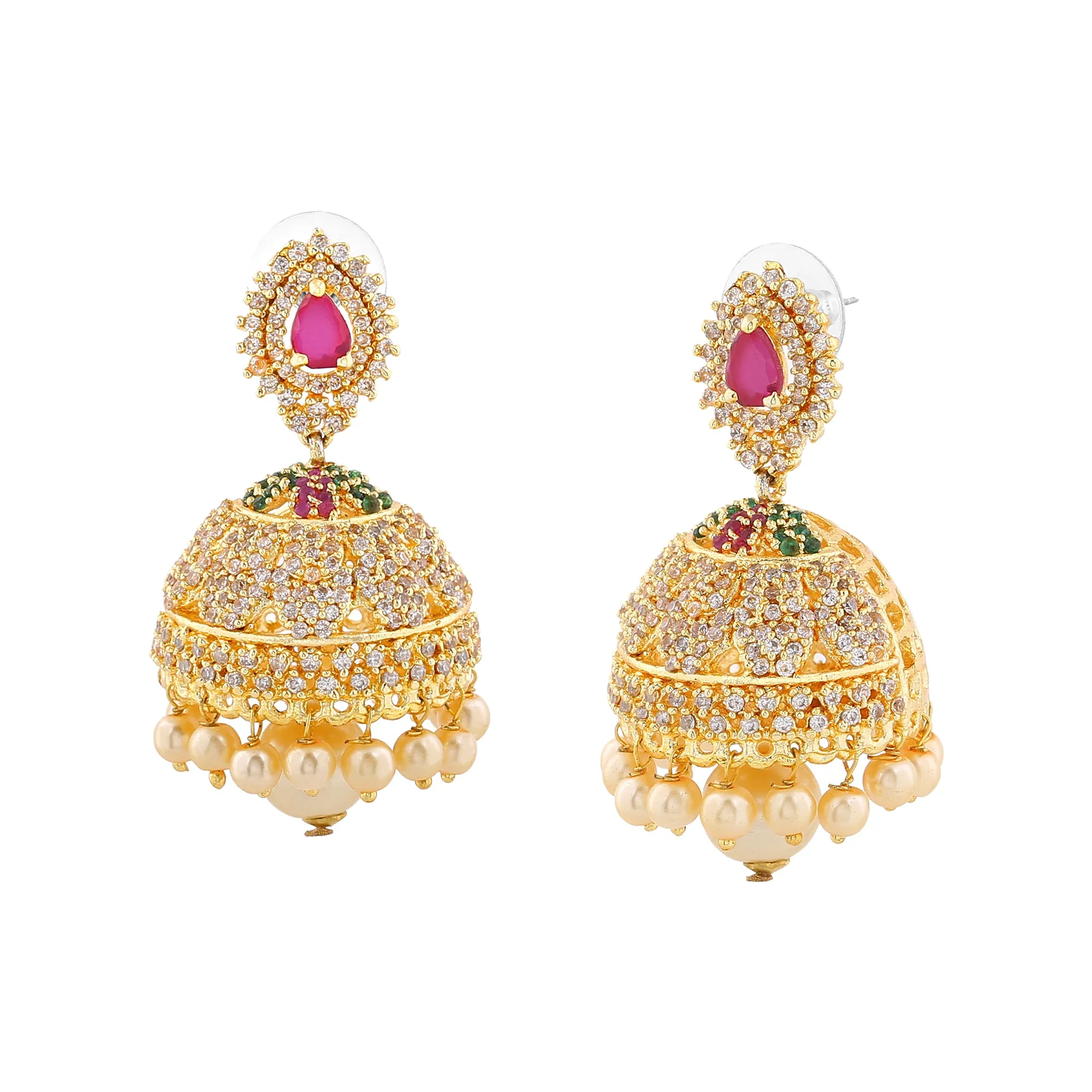 Estele Gold Plated CZ Enchanting Designer Jhumka Earrings with Pearls for Women