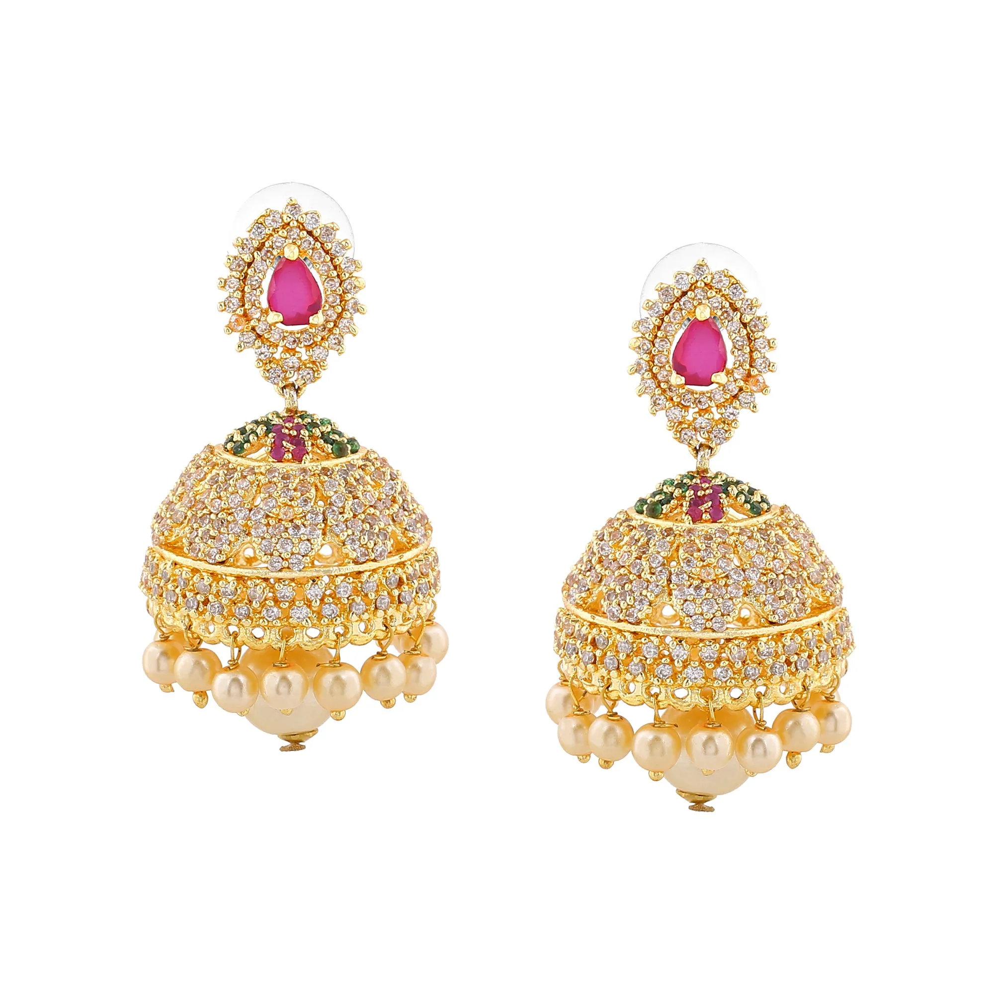 Estele Gold Plated CZ Enchanting Designer Jhumka Earrings with Pearls for Women