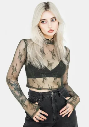 Eternal Lace Long Sleeve Crop Top - Green