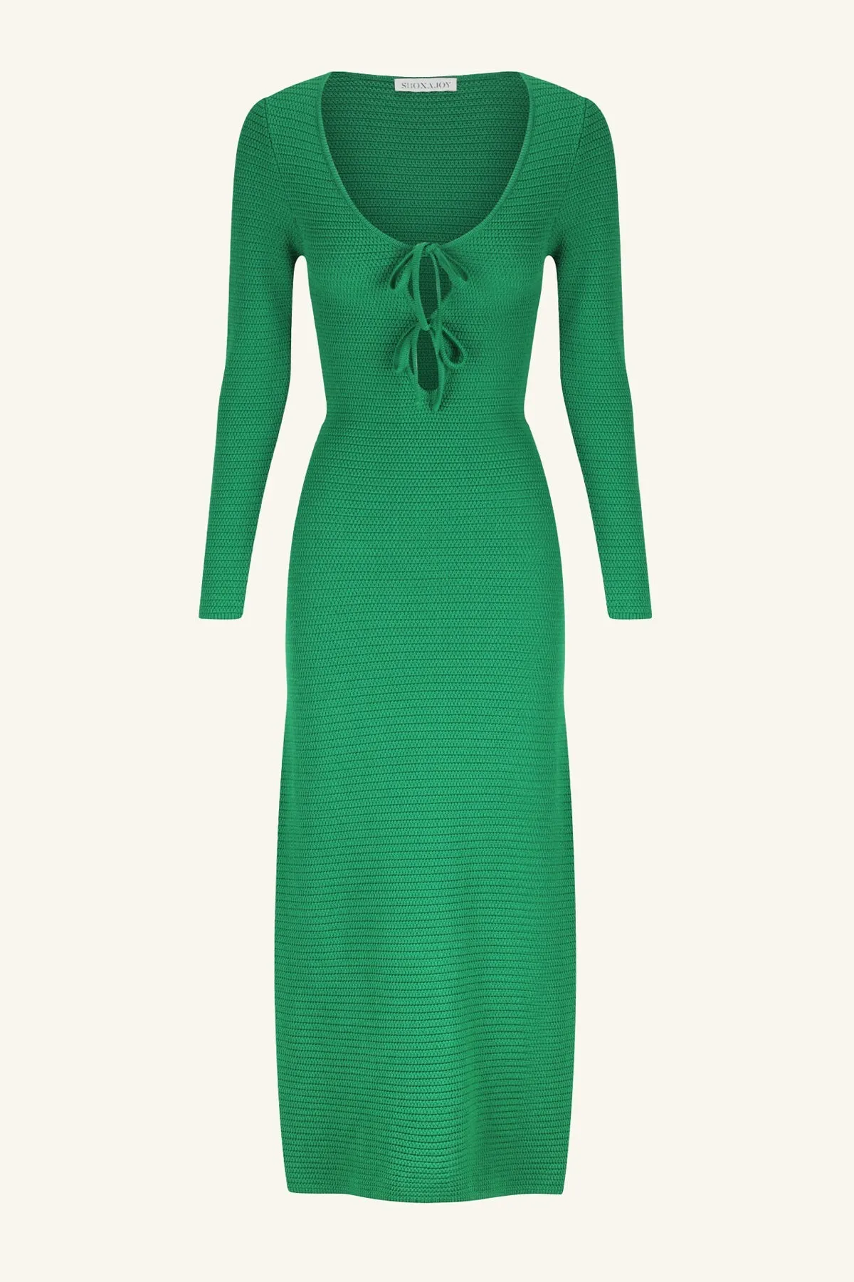 EVE LONG SLEEVE KEYHOLE MIDI DRESS - TREE GREEN