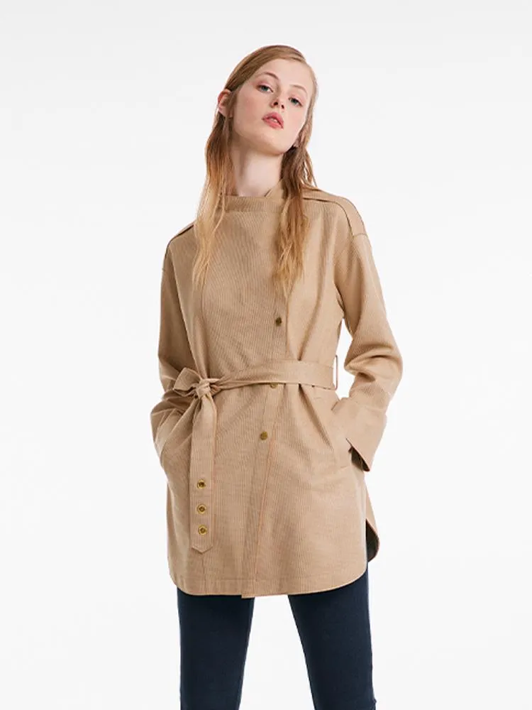 Faux Suede Trench Coat With Belt