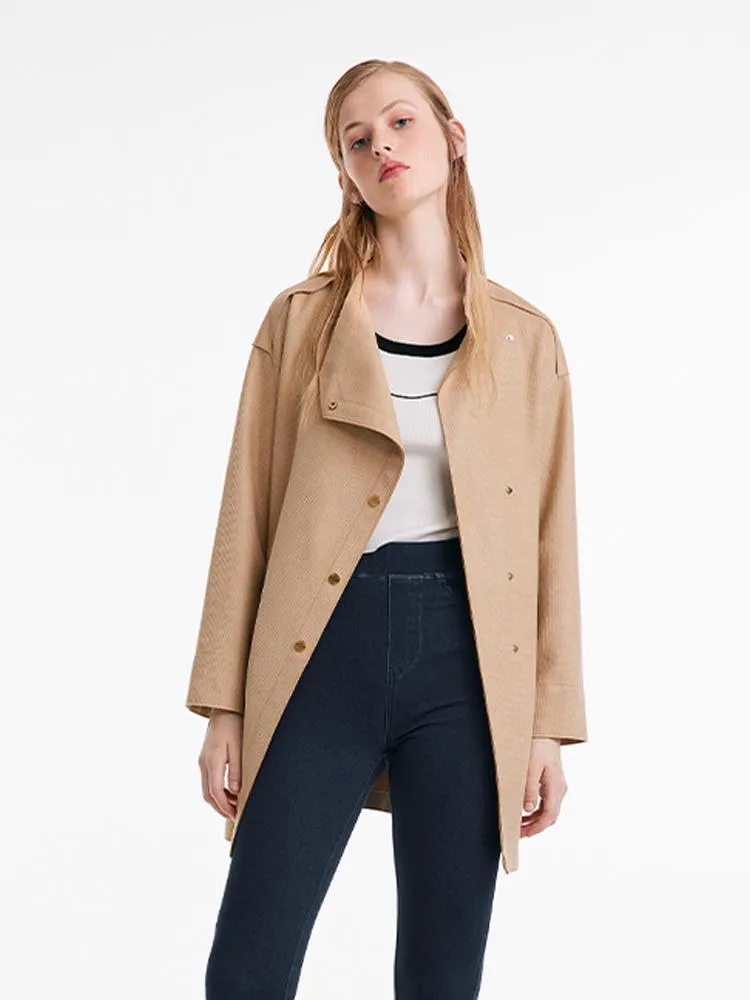 Faux Suede Trench Coat With Belt