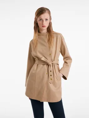 Faux Suede Trench Coat With Belt