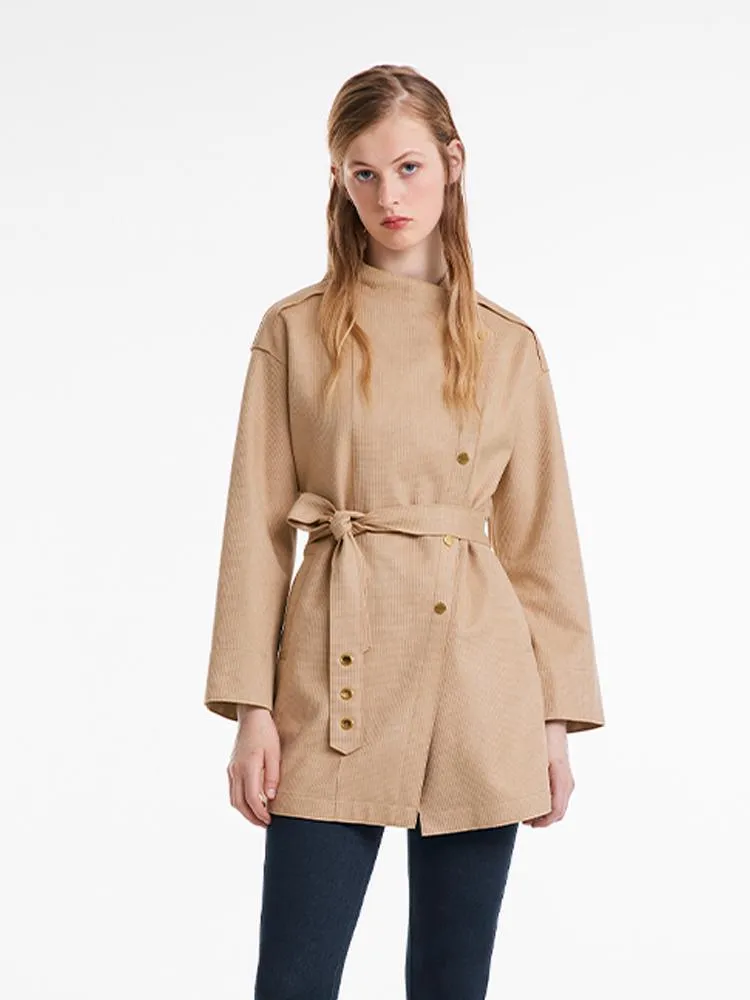 Faux Suede Trench Coat With Belt