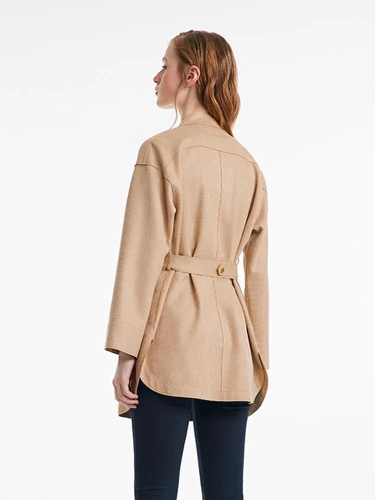 Faux Suede Trench Coat With Belt