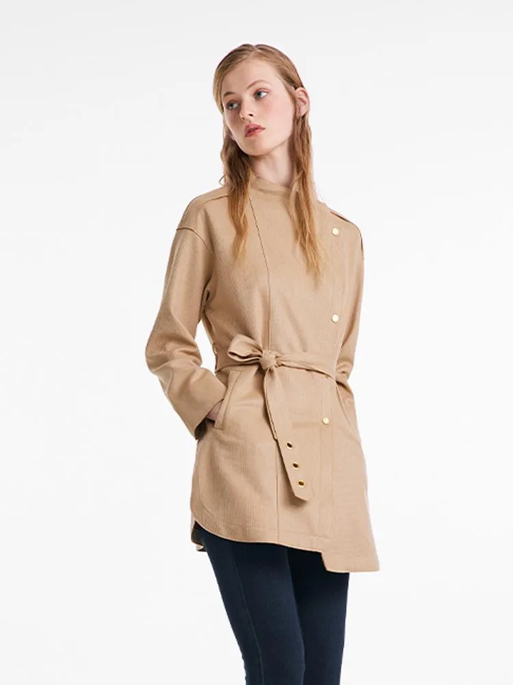 Faux Suede Trench Coat With Belt