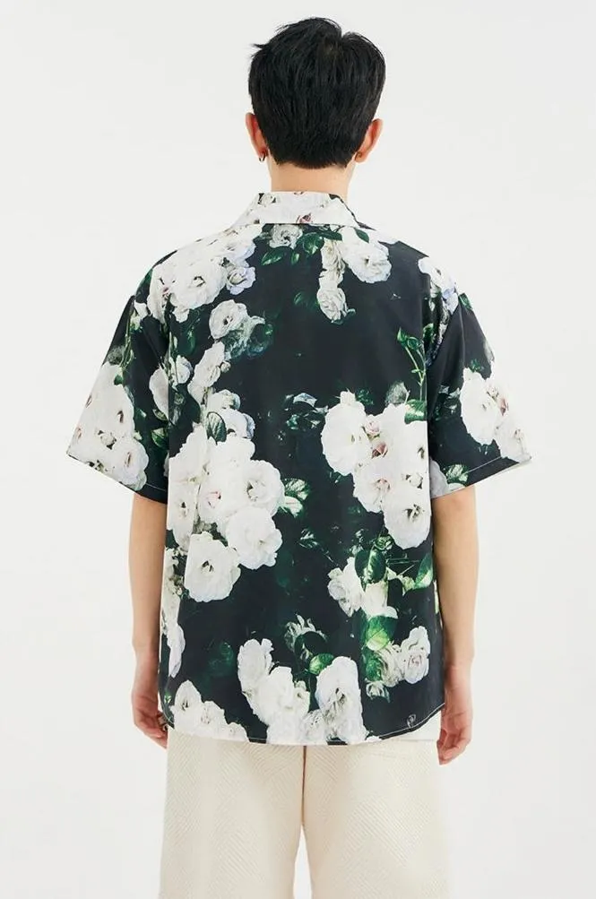 Floral Contrast Print Short Sleeve Button-Up Shirt