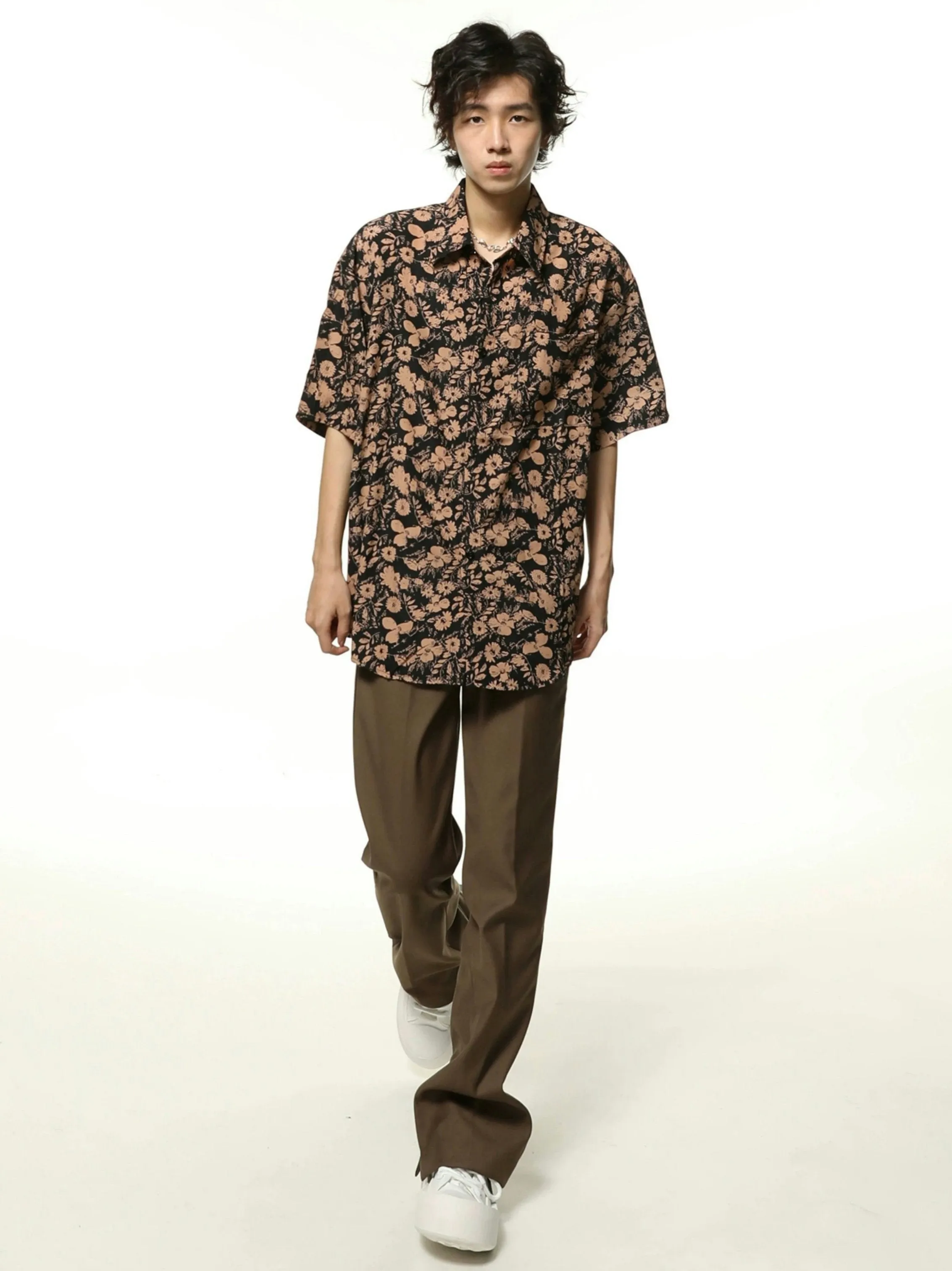 Floral Pattern Oversized Button-Up Shirt