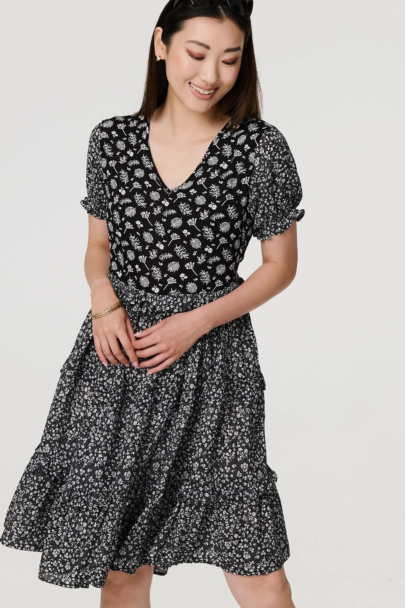 Floral Short Sleeve Tiered Skater Dress