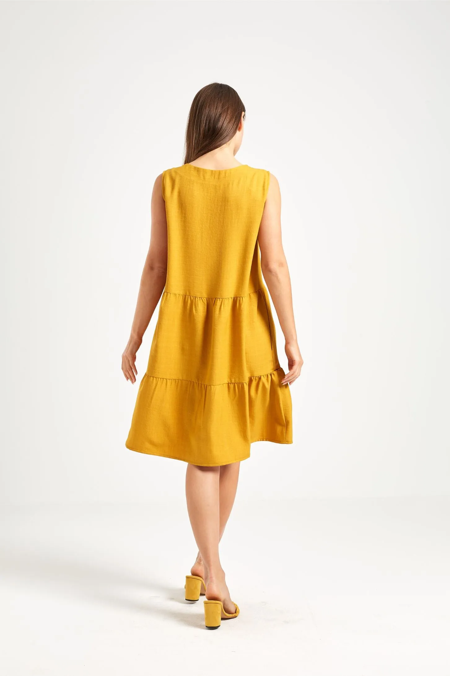 FLOWY RUFFLED DRESS - MUSTARD