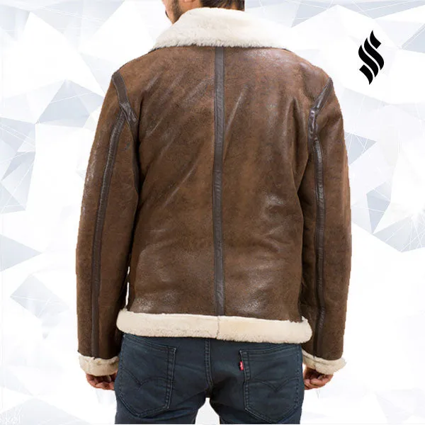 Forest Double Face Shearling Distressed Leather Jacket