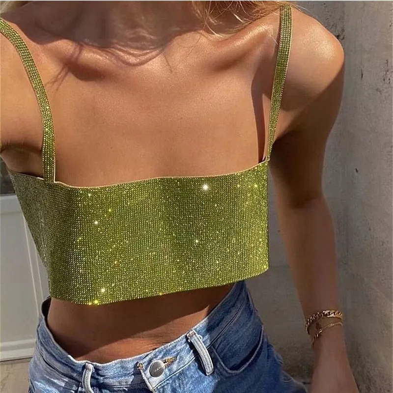 Glitter Rhinestone Crop Tops