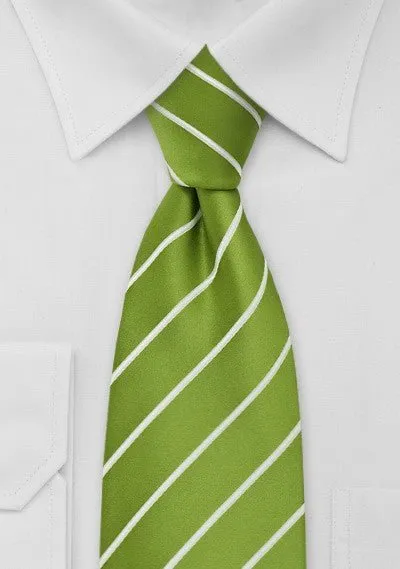 Grass Green and White Narrow Striped Necktie