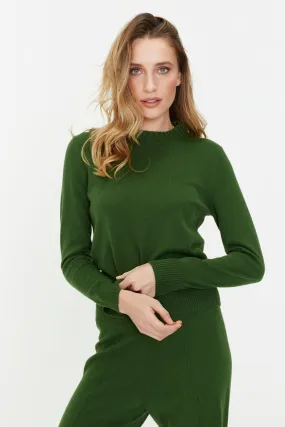 Green Wool-Cashmere Cropped Sweater