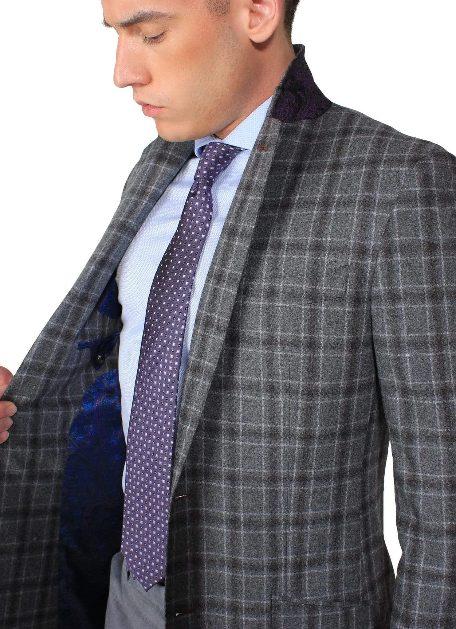 Grey Check Overcoat - Rental