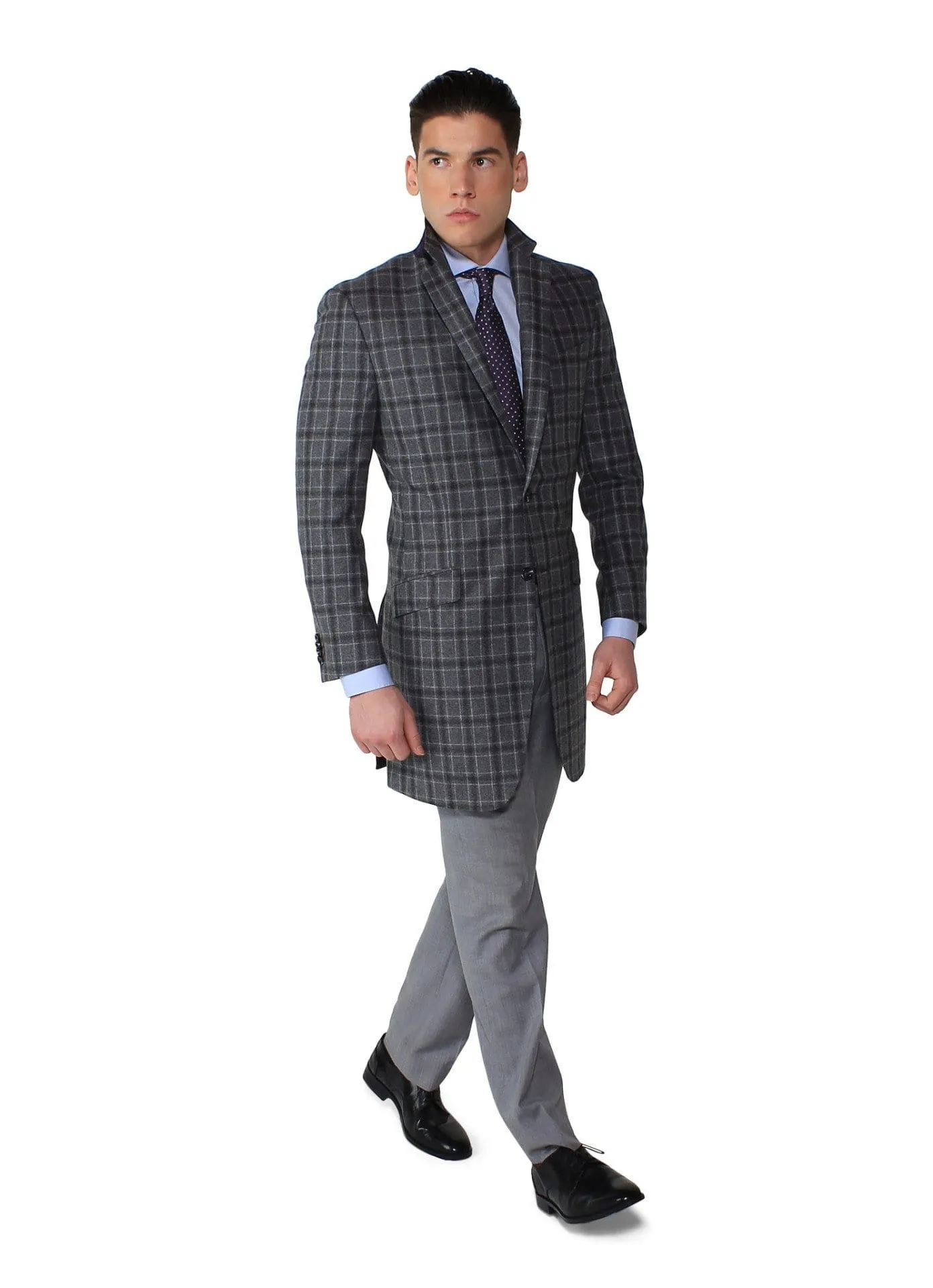 Grey Check Overcoat - Rental