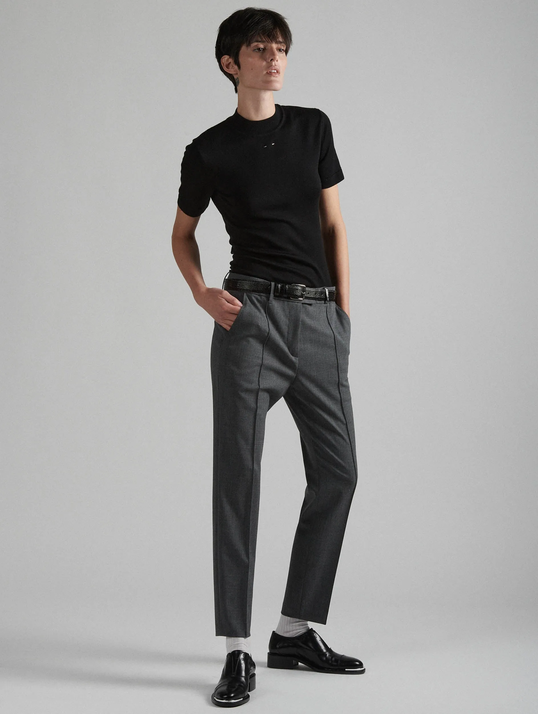 Grey stretch wool gabardine roxy trousers